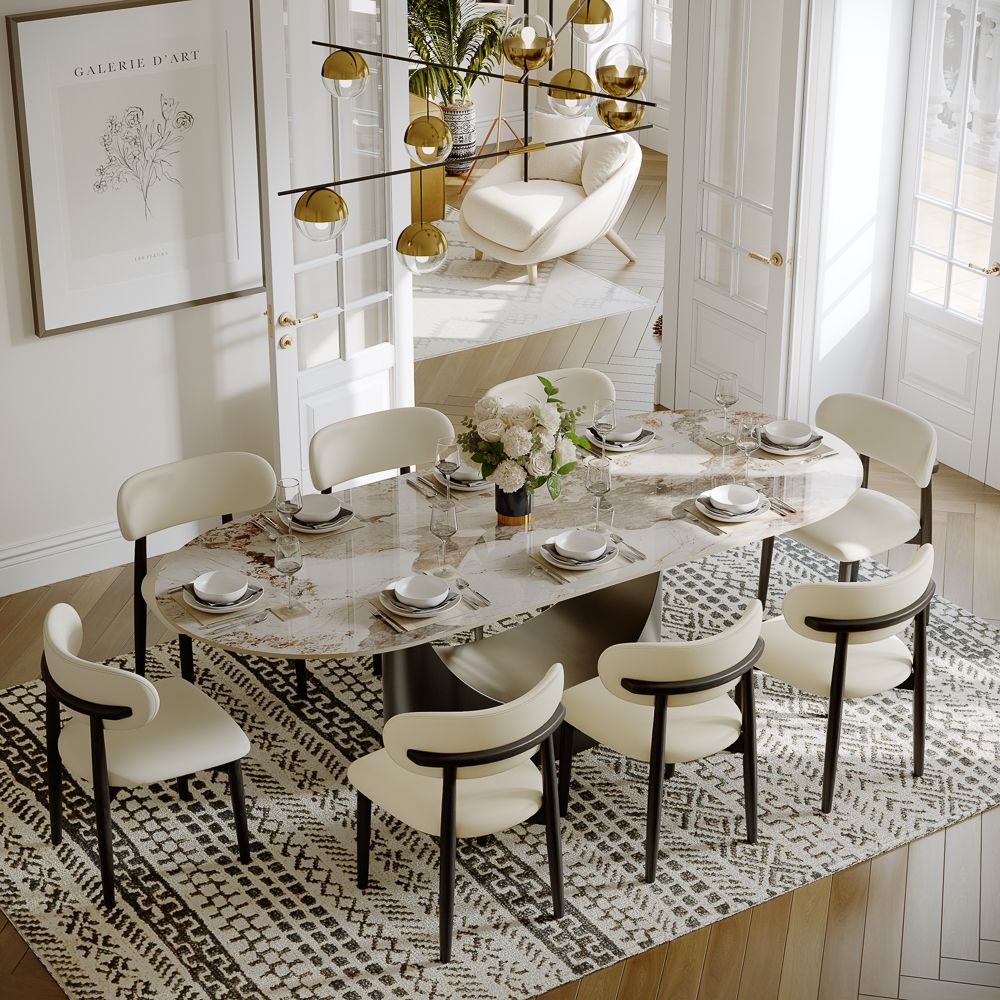 Aurelio Oval Gloss Sintered Stone Dining Table - Exclusivia