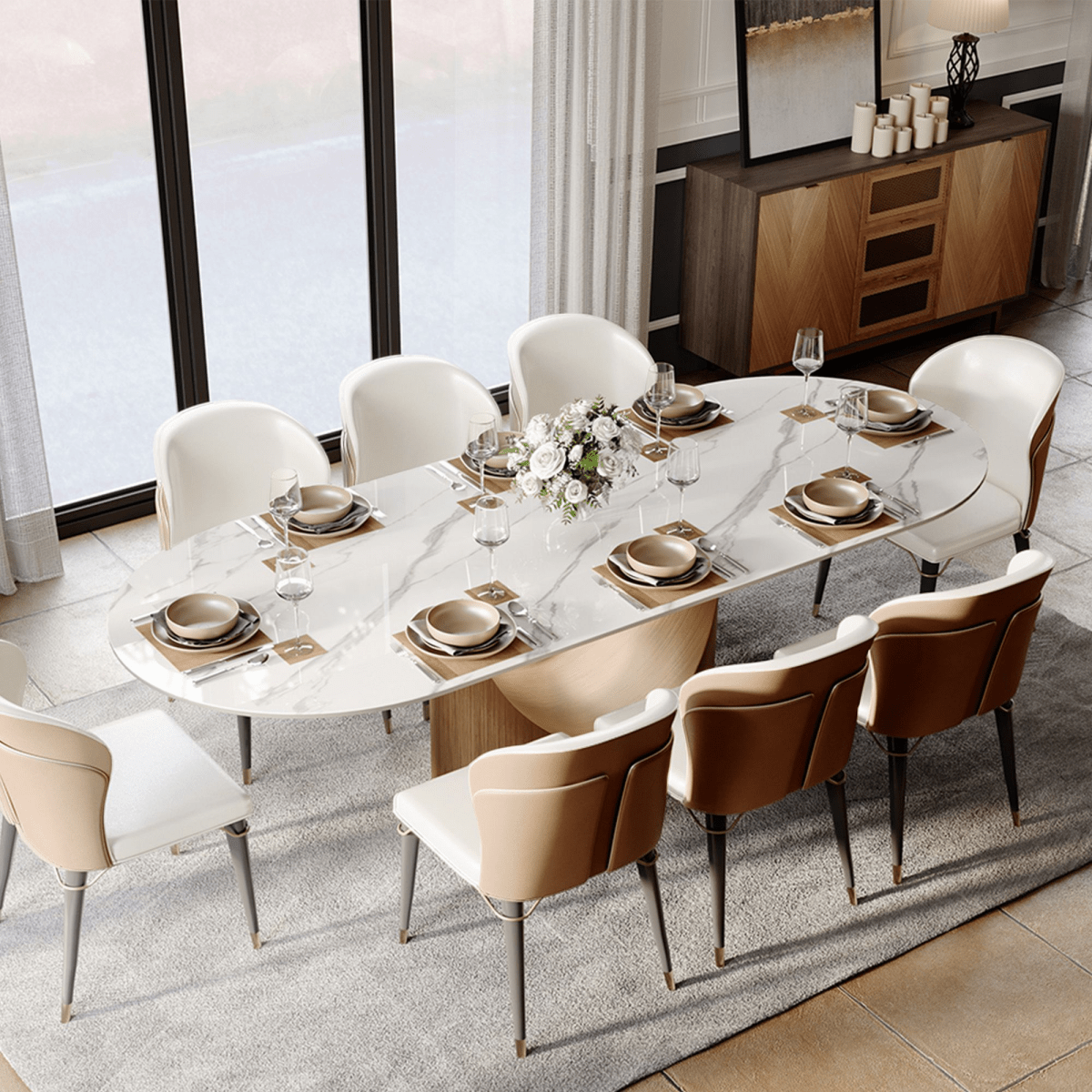 Aurelio Oval Gloss Sintered Stone Dining Table - Exclusivia