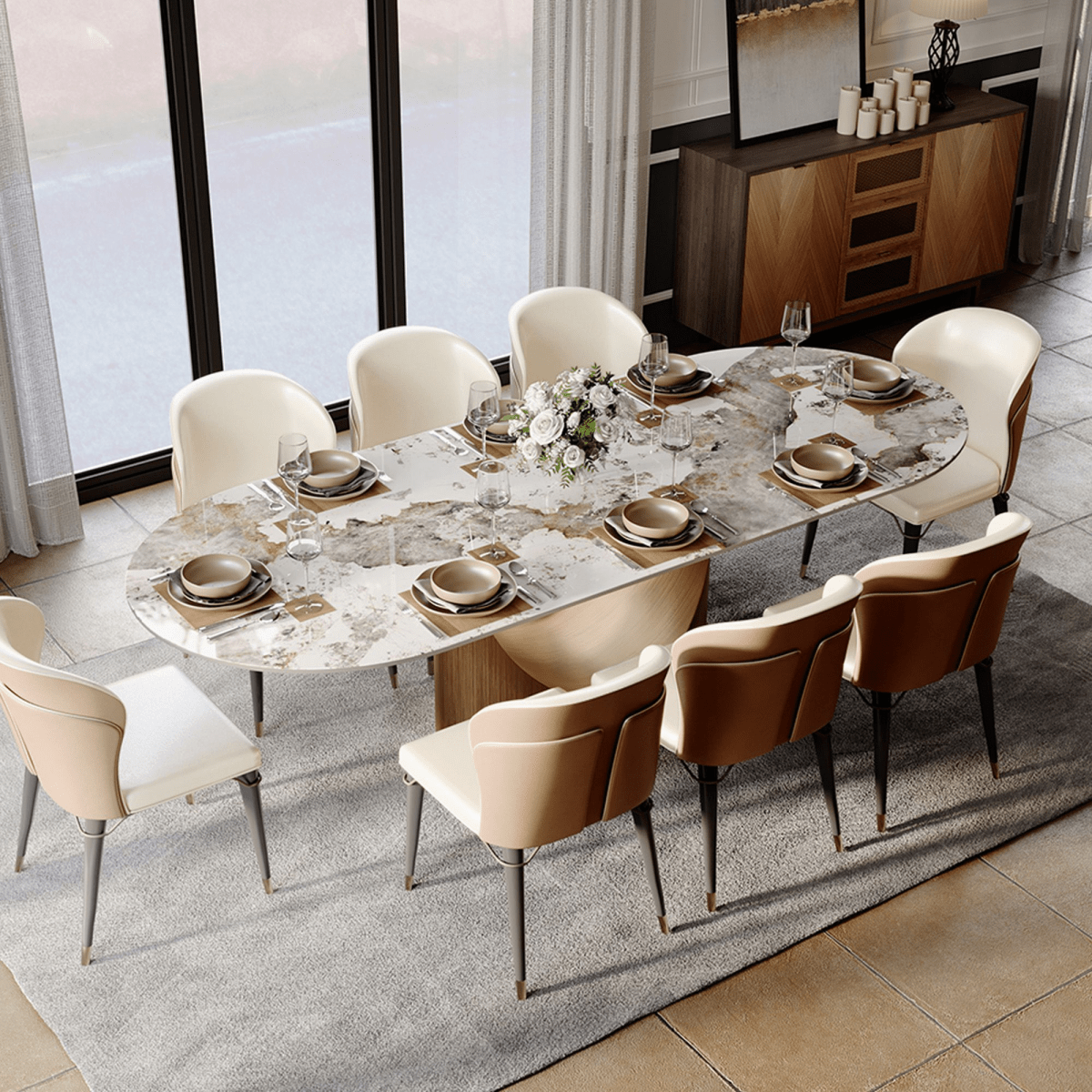 Aurelio Oval Gloss Sintered Stone Dining Table - Exclusivia