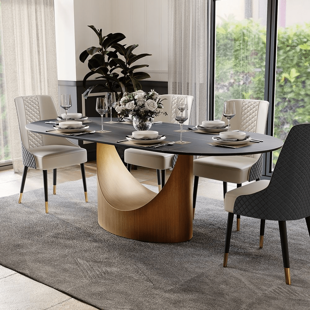 Aurelio Oval Gloss Sintered Stone Dining Table - Exclusivia