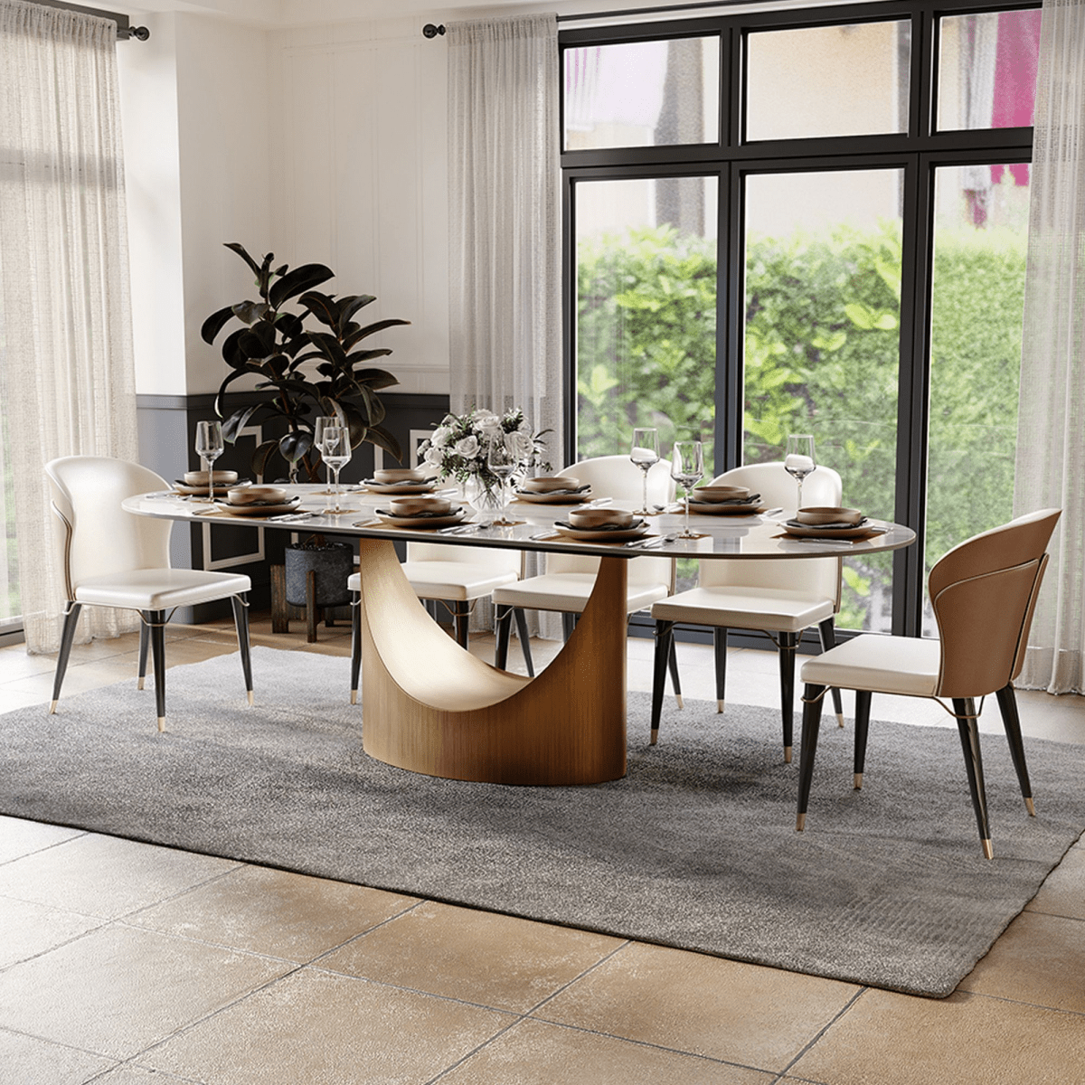 Aurelio Oval Gloss Sintered Stone Dining Table - Exclusivia