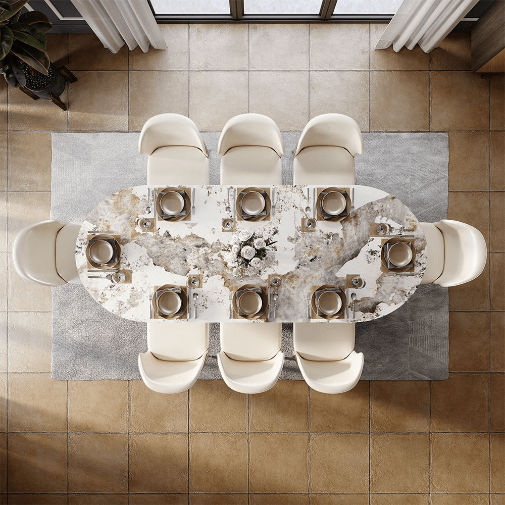 Aurelio Oval Gloss Sintered Stone Dining Table - Exclusivia