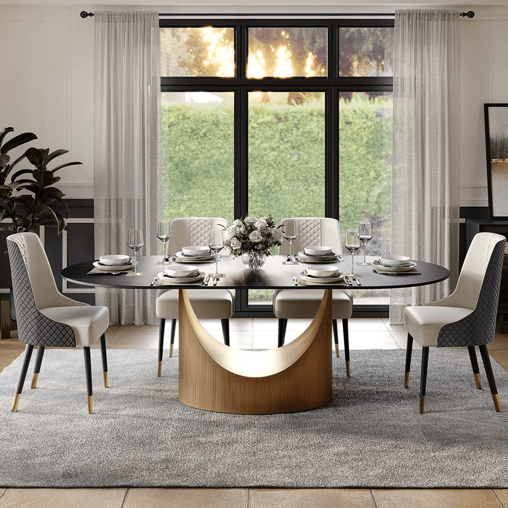 Aurelio Oval Gloss Sintered Stone Dining Table - Exclusivia