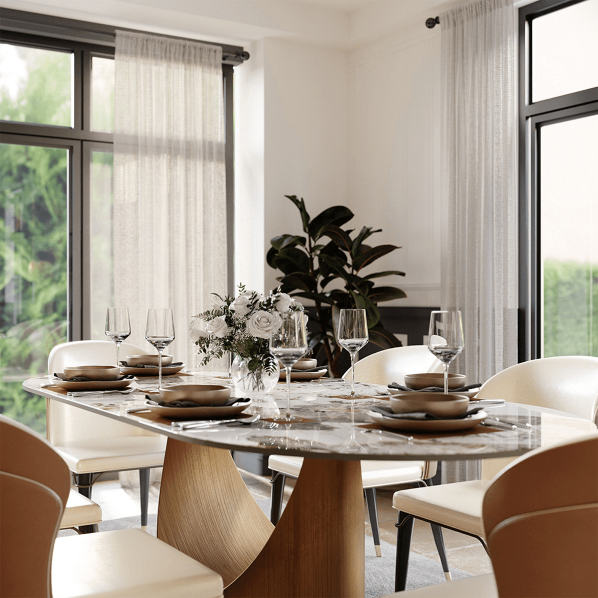 Aurelio Oval Gloss Sintered Stone Dining Table - Exclusivia