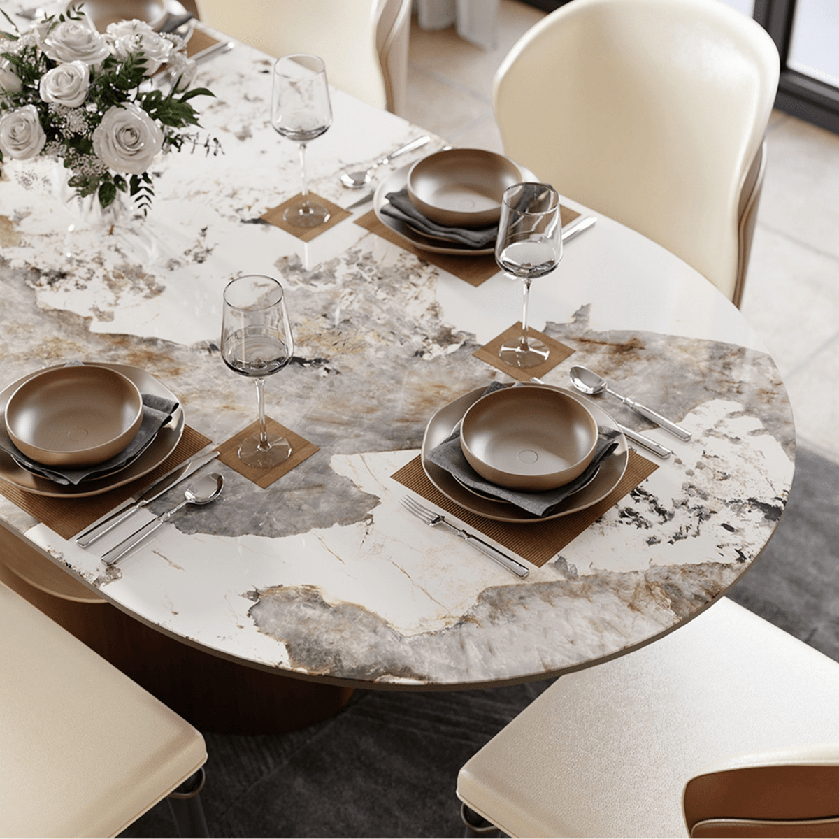 Aurelio Oval Gloss Sintered Stone Dining Table - Exclusivia