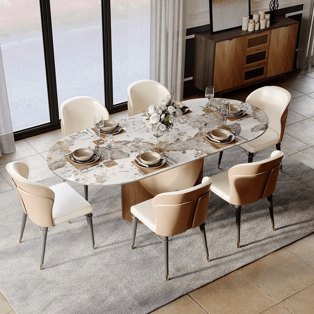 Aurelio Oval Gloss Sintered Stone Dining Table - Exclusivia