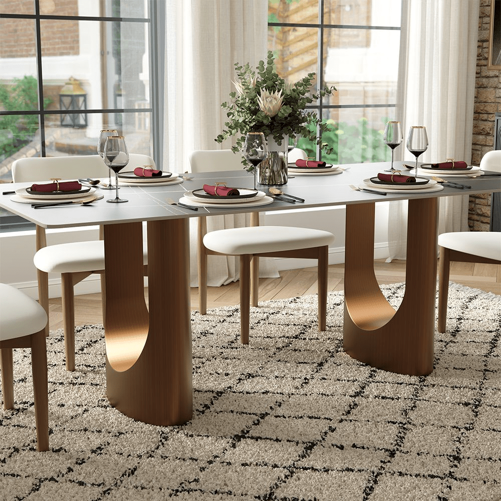 Aurelius Bronze – 71" Rectangular Glossy Sintered Stone Dining Table - Exclusivia
