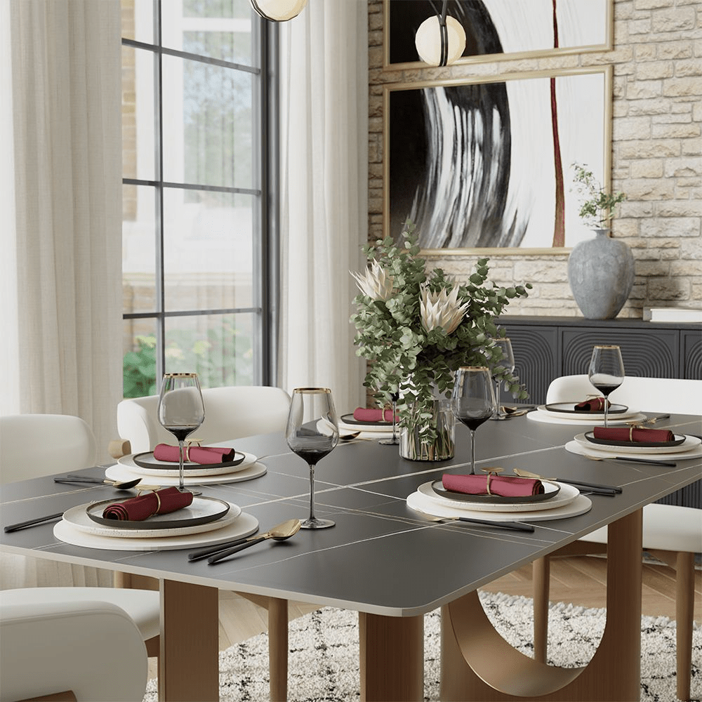 Aurelius Bronze – 71" Rectangular Glossy Sintered Stone Dining Table - Exclusivia