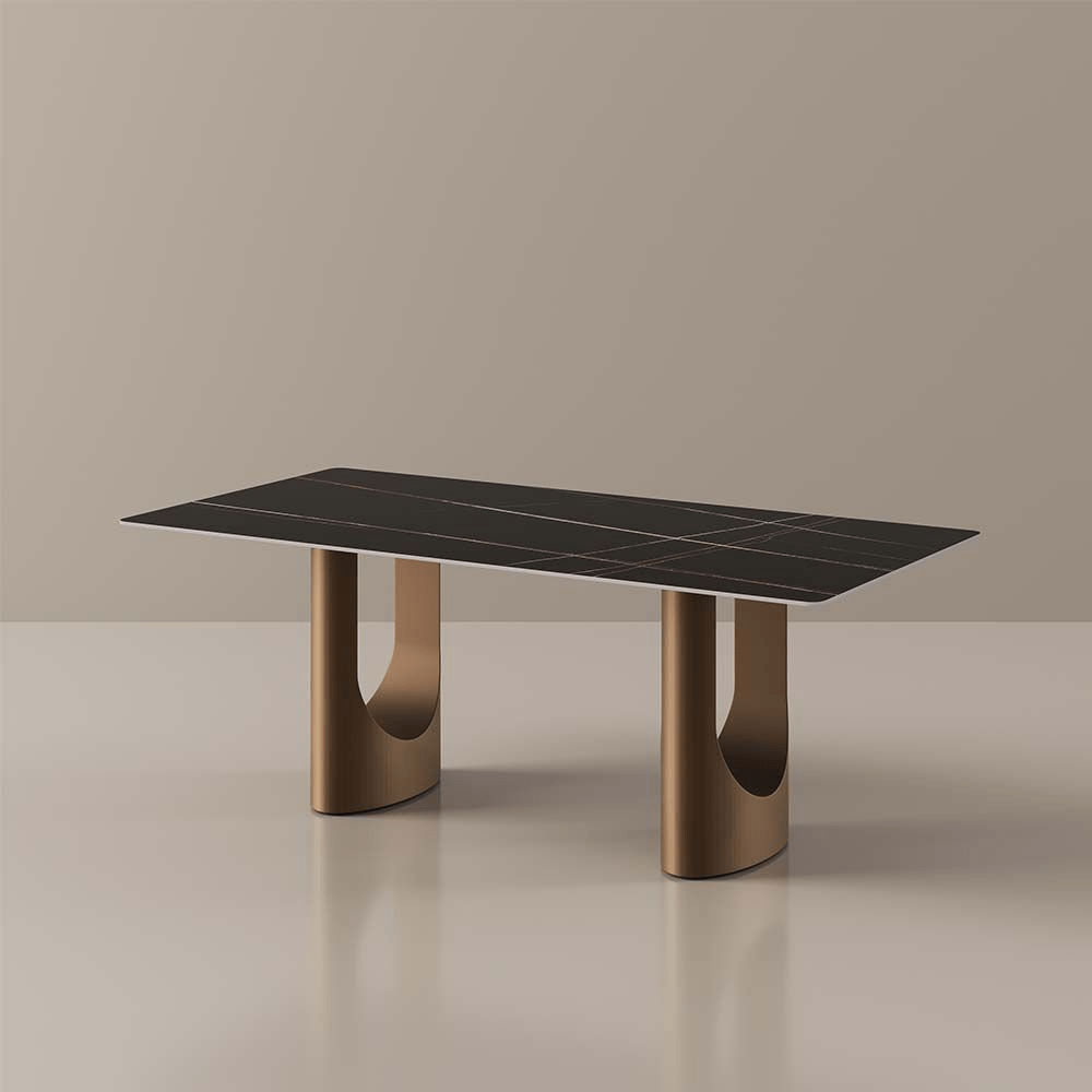 Aurelius Bronze – 71" Rectangular Glossy Sintered Stone Dining Table - Exclusivia