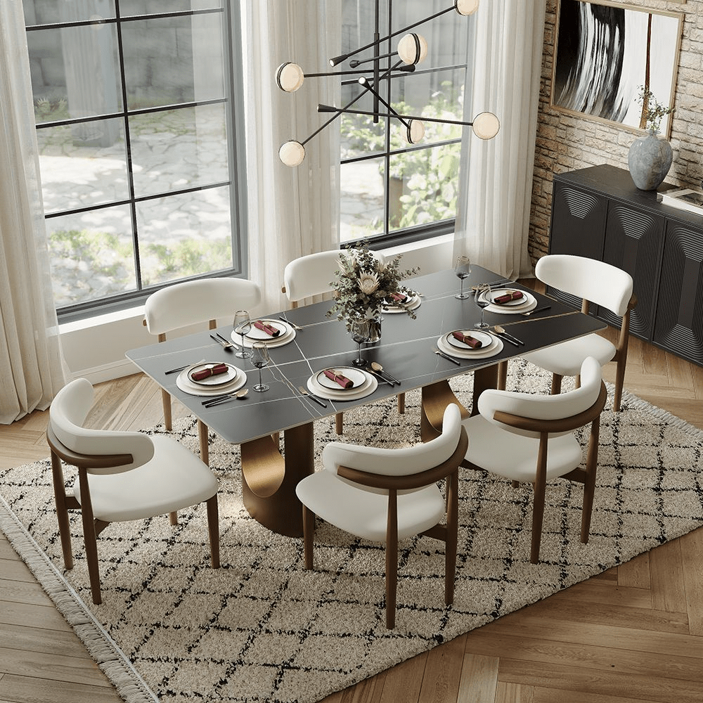 Aurelius Bronze – 71" Rectangular Glossy Sintered Stone Dining Table - Exclusivia