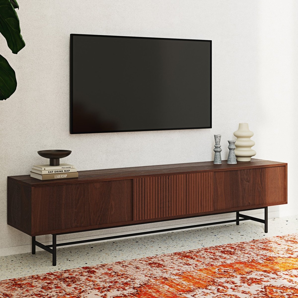 Benson Walnut Fluted Entertainment Unit, 200 cm - Exclusivia