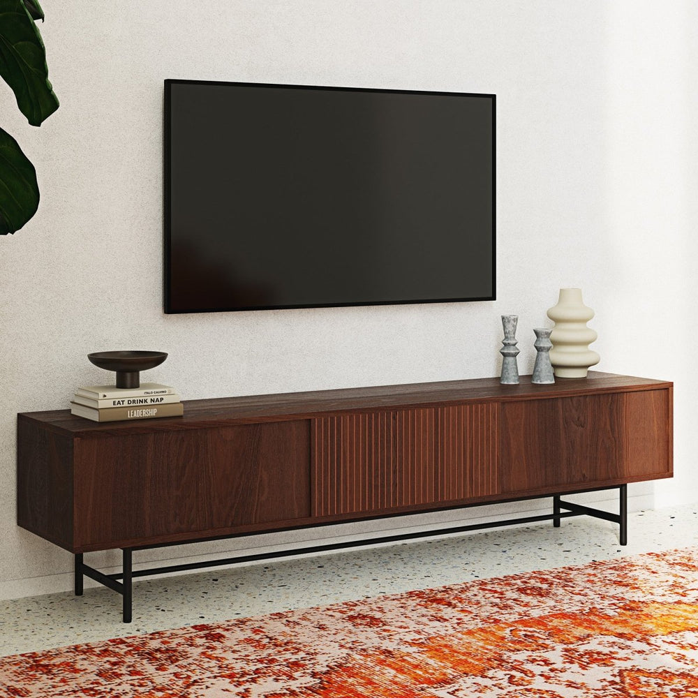Benson Walnut Fluted Entertainment Unit, 200 cm - Exclusivia
