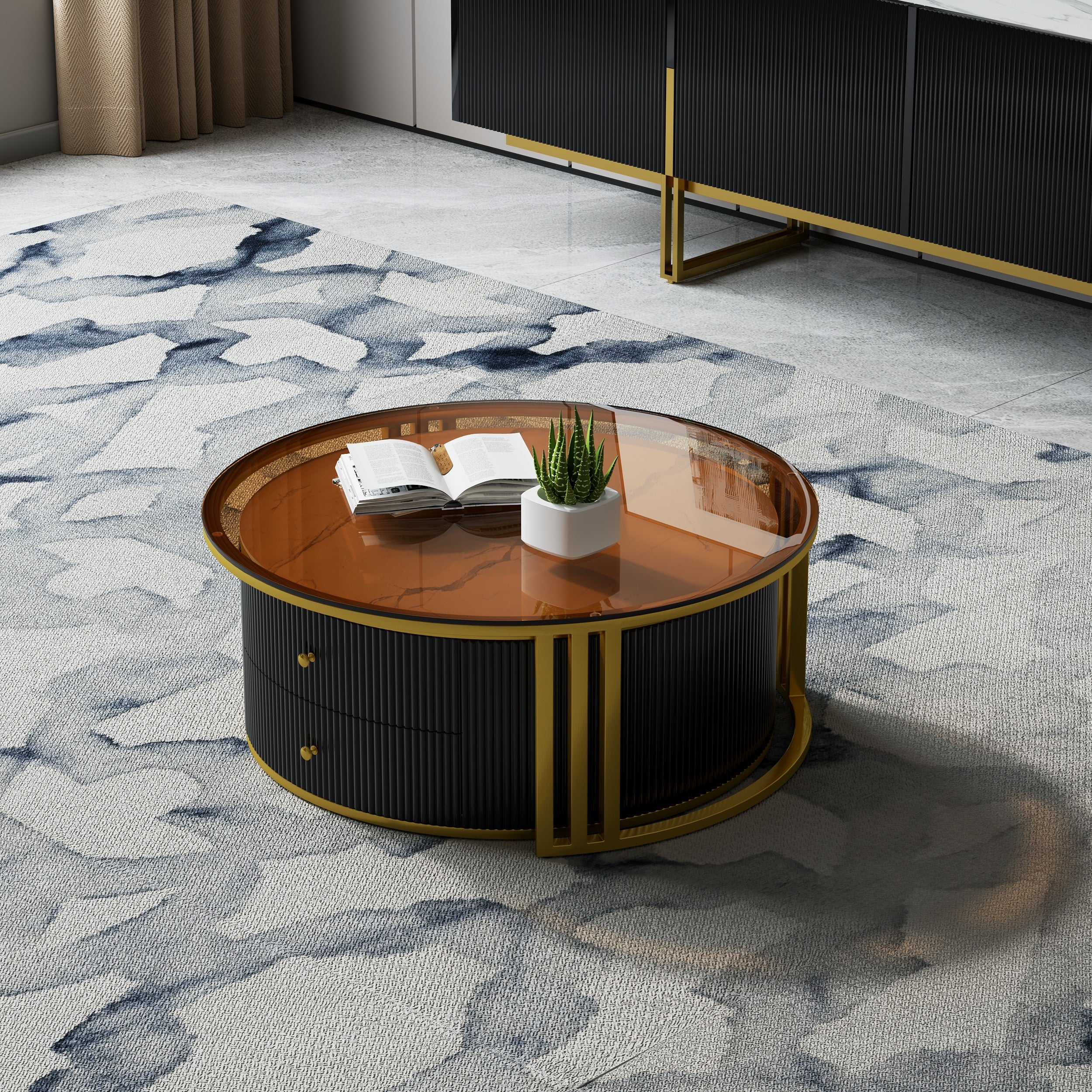 Auro Sintered Stone Fluted TV Console