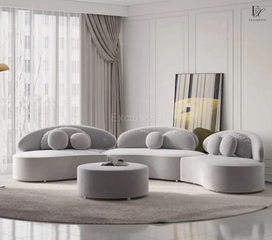 BLANCO Modern Curved Boucle Sofa - Exclusivia