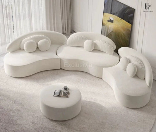 BLANCO Modern Curved Boucle Sofa - Exclusivia