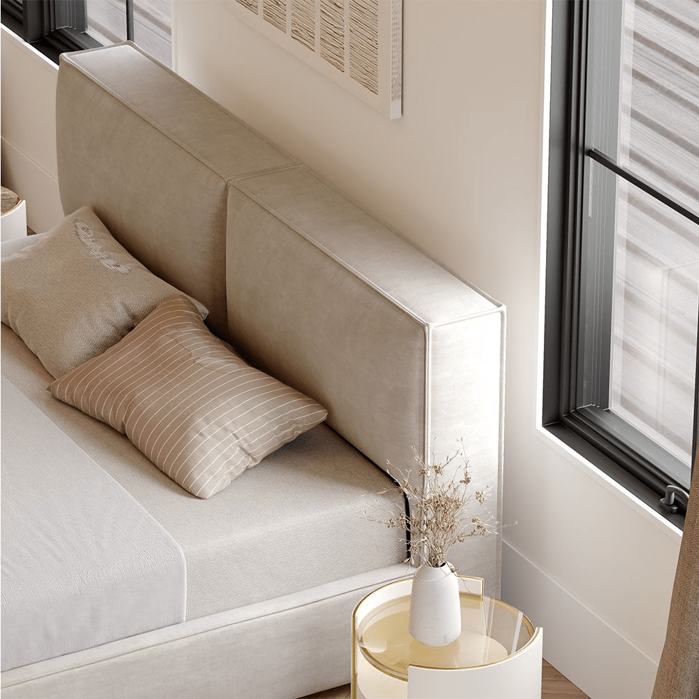 Bloc – Upholstered Platform Bed (Beige) - Exclusivia