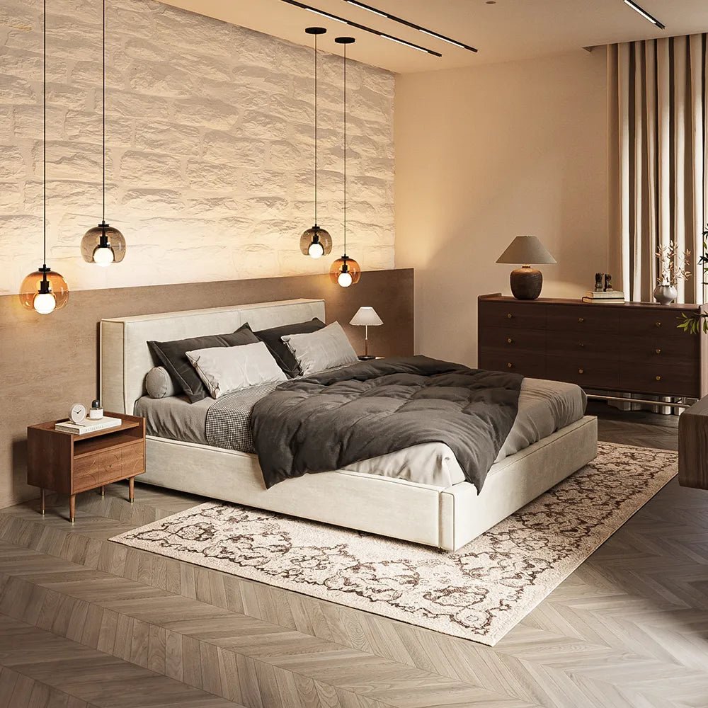 Bloc – Upholstered Platform Bed (Beige) - Exclusivia