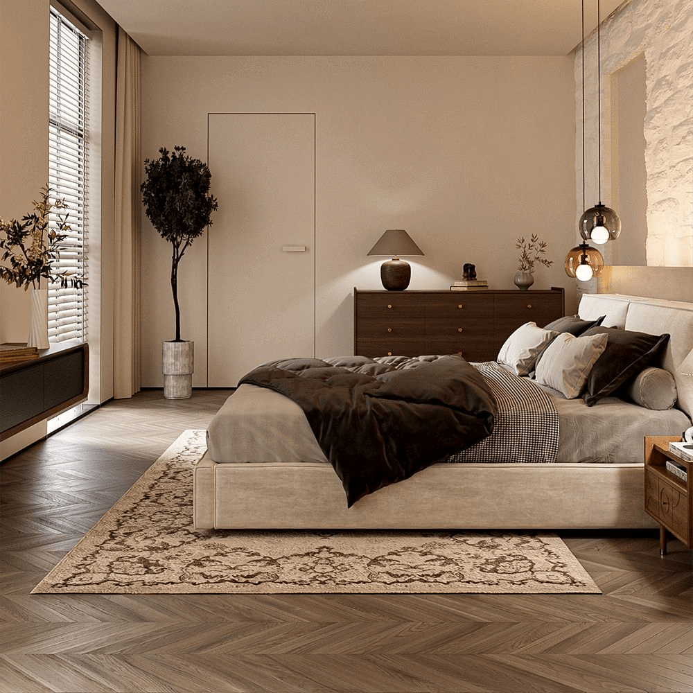 Bloc – Upholstered Platform Bed (Beige) - Exclusivia