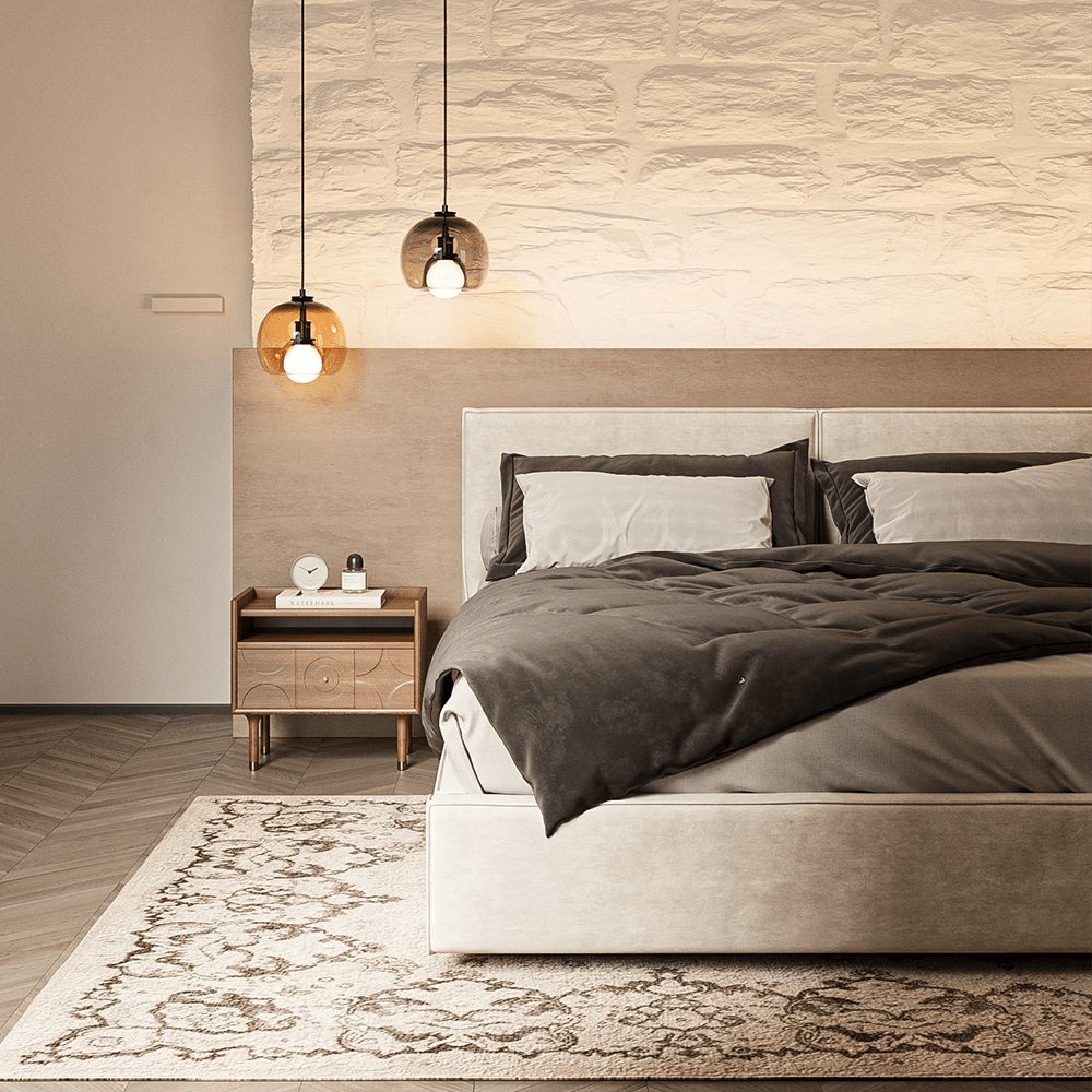 Bloc – Upholstered Platform Bed (Beige) - Exclusivia