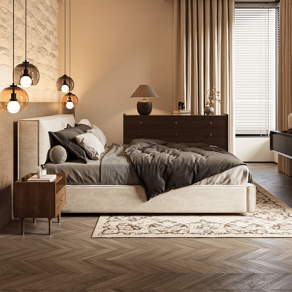 Bloc – Upholstered Platform Bed (Beige) - Exclusivia