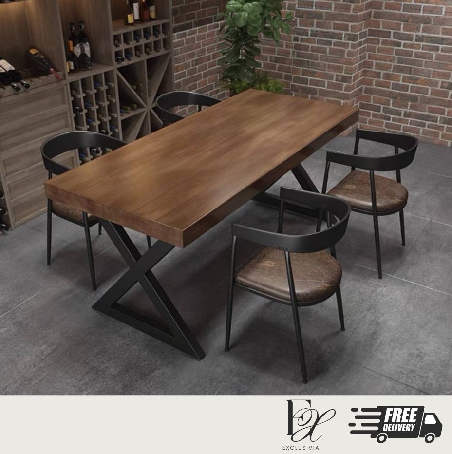 BRYN Industrial Solid Wood Dining Table - Exclusivia