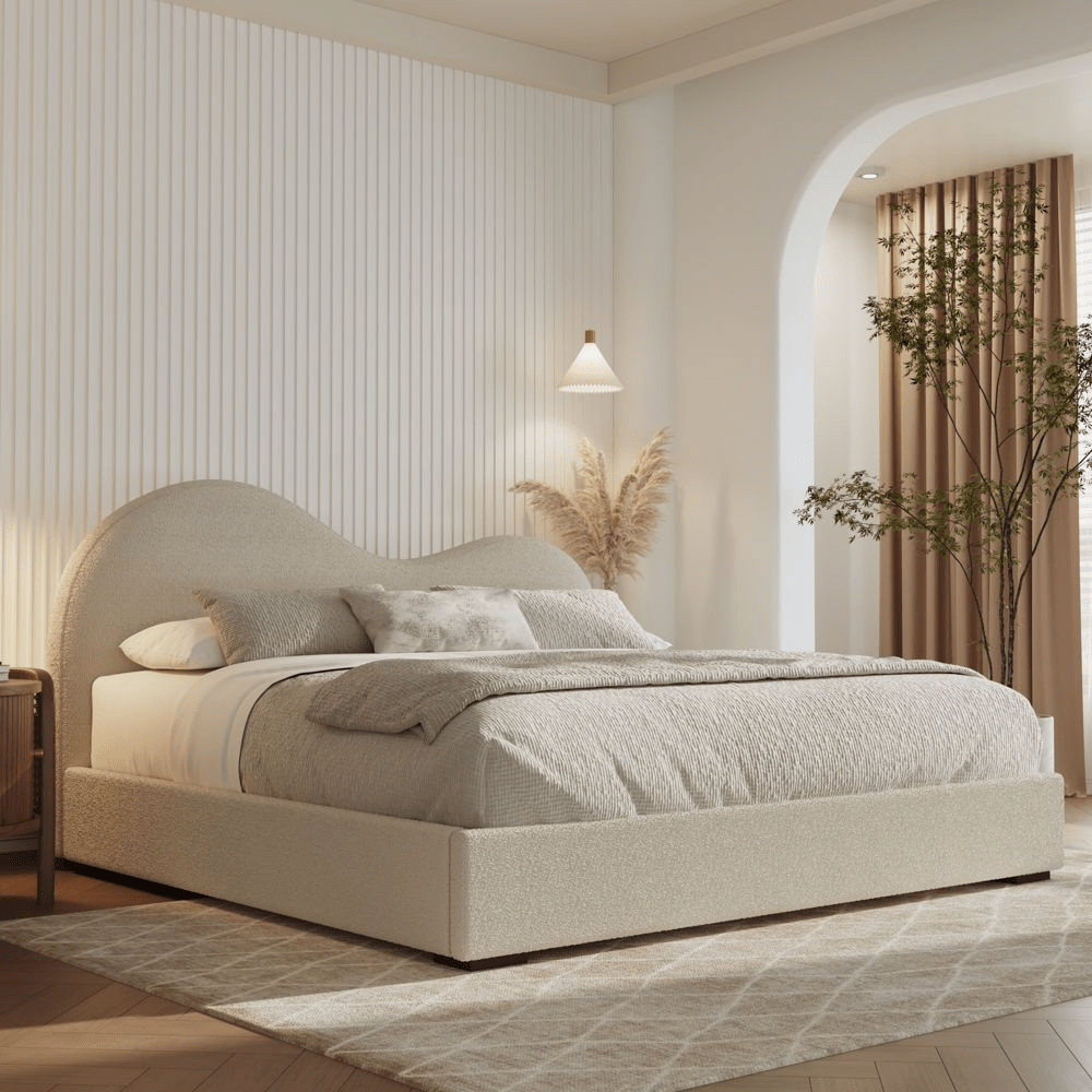 Cloud – Bouclé Upholstered Storage Bed - Exclusivia