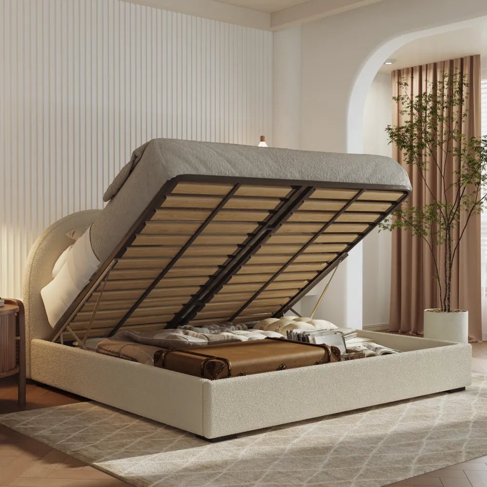 Cloud – Bouclé Upholstered Storage Bed - Exclusivia