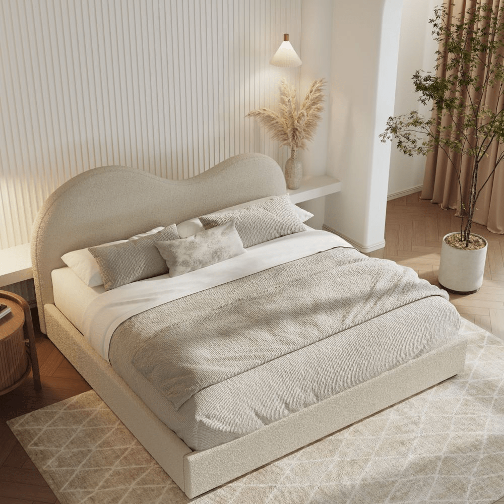 Cloud – Bouclé Upholstered Storage Bed - Exclusivia