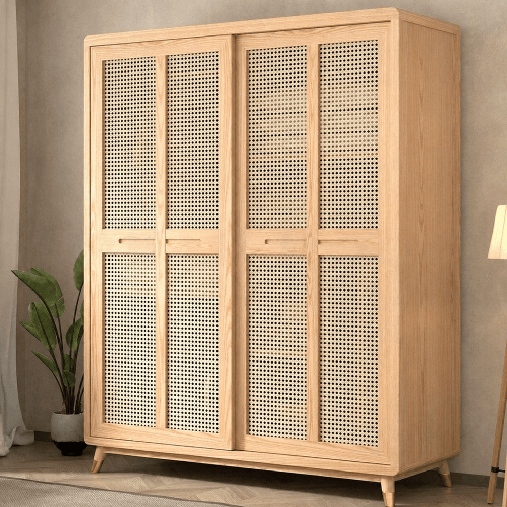Dewi Japandi Rattan Wardrobe - Exclusivia