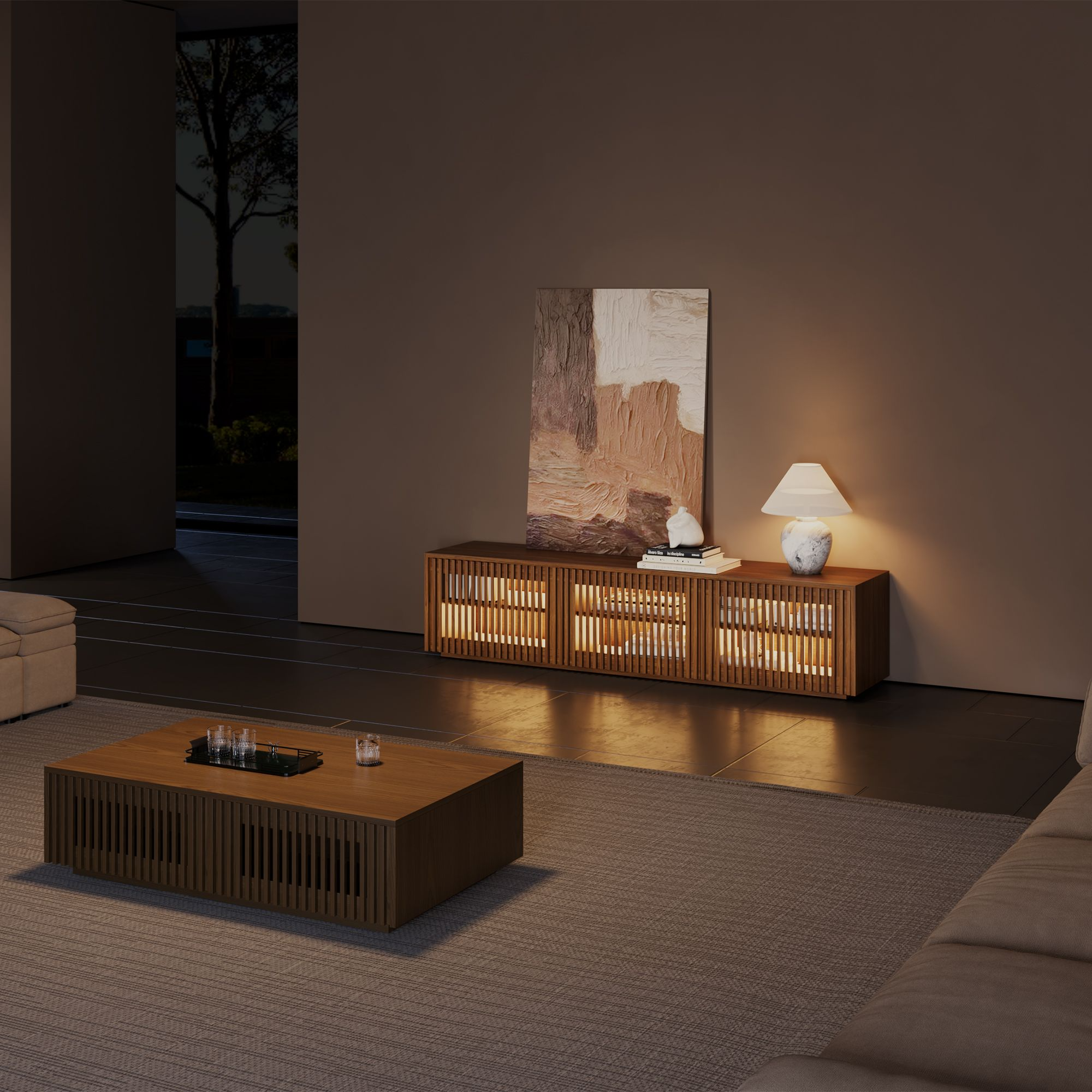 Aeolus Modern Wood TV Stand