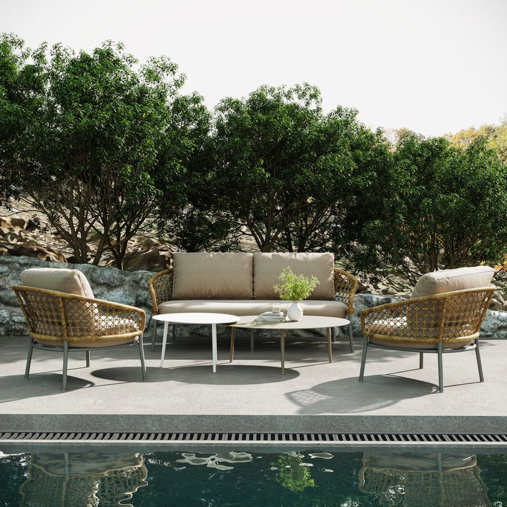 Solara Outdoor Lounge Chair Set — Khaki & Brown (Set of 2)