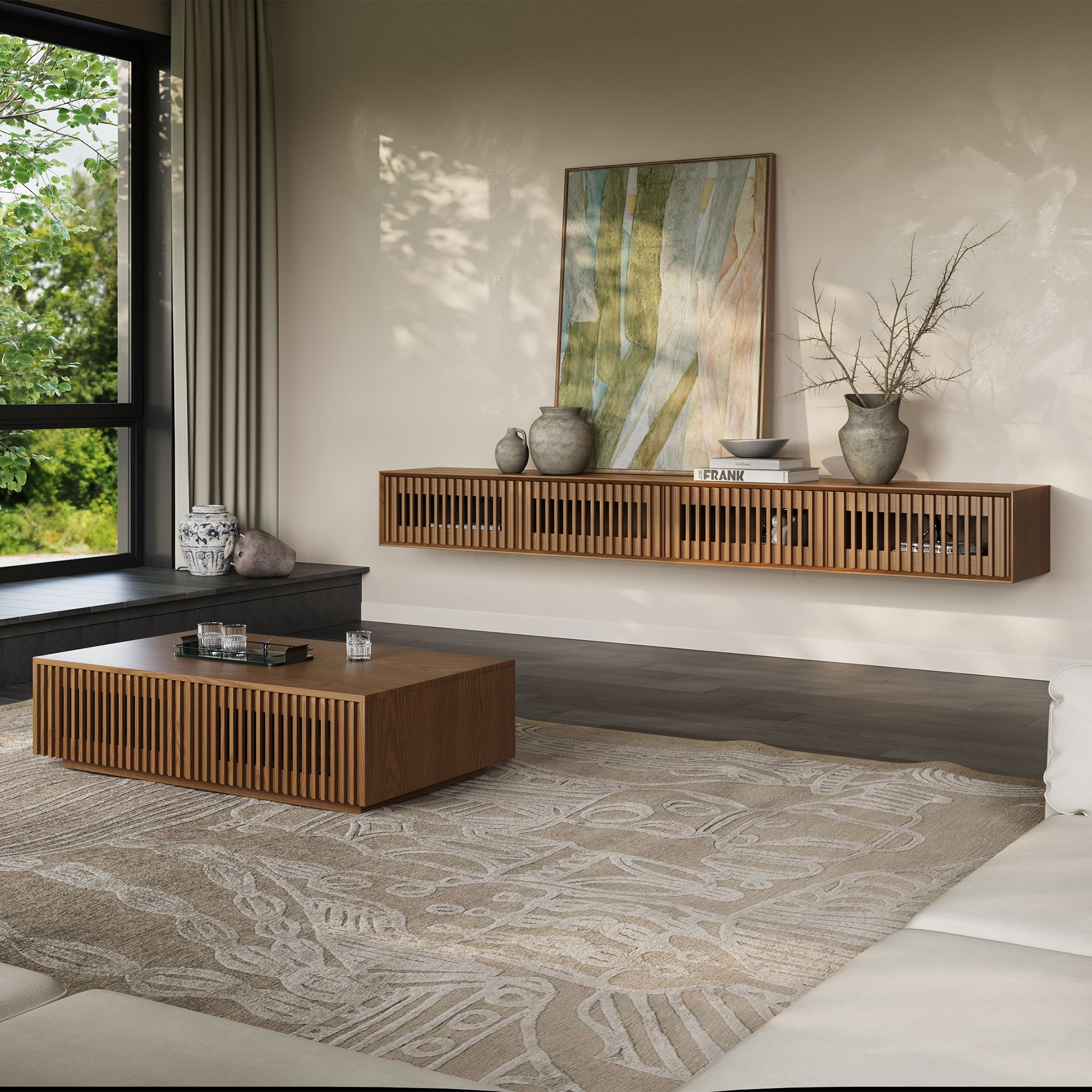 Aeolus Mid-Century Floating LED TV Console