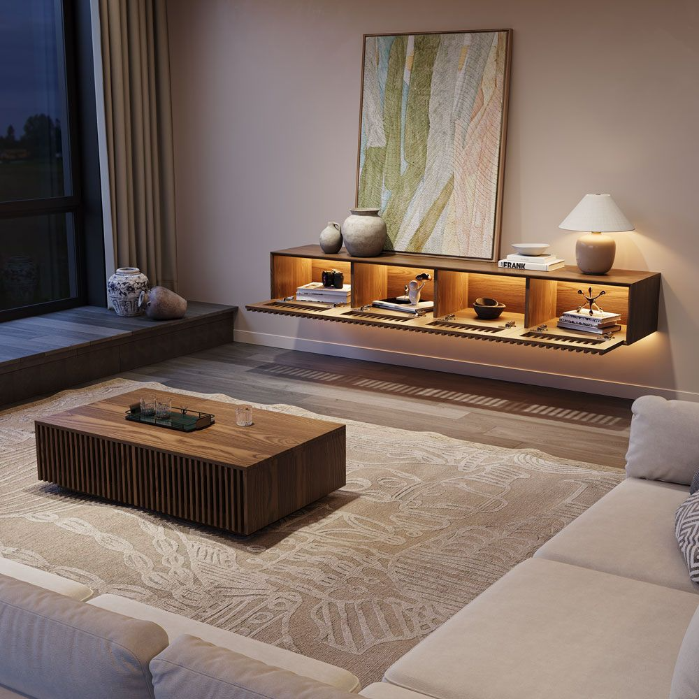 Aeolus Mid-Century Floating LED TV Console