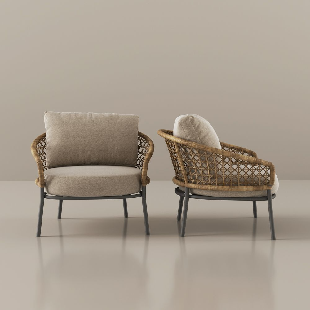 Solara Outdoor Lounge Chair Set — Khaki & Brown (Set of 2)