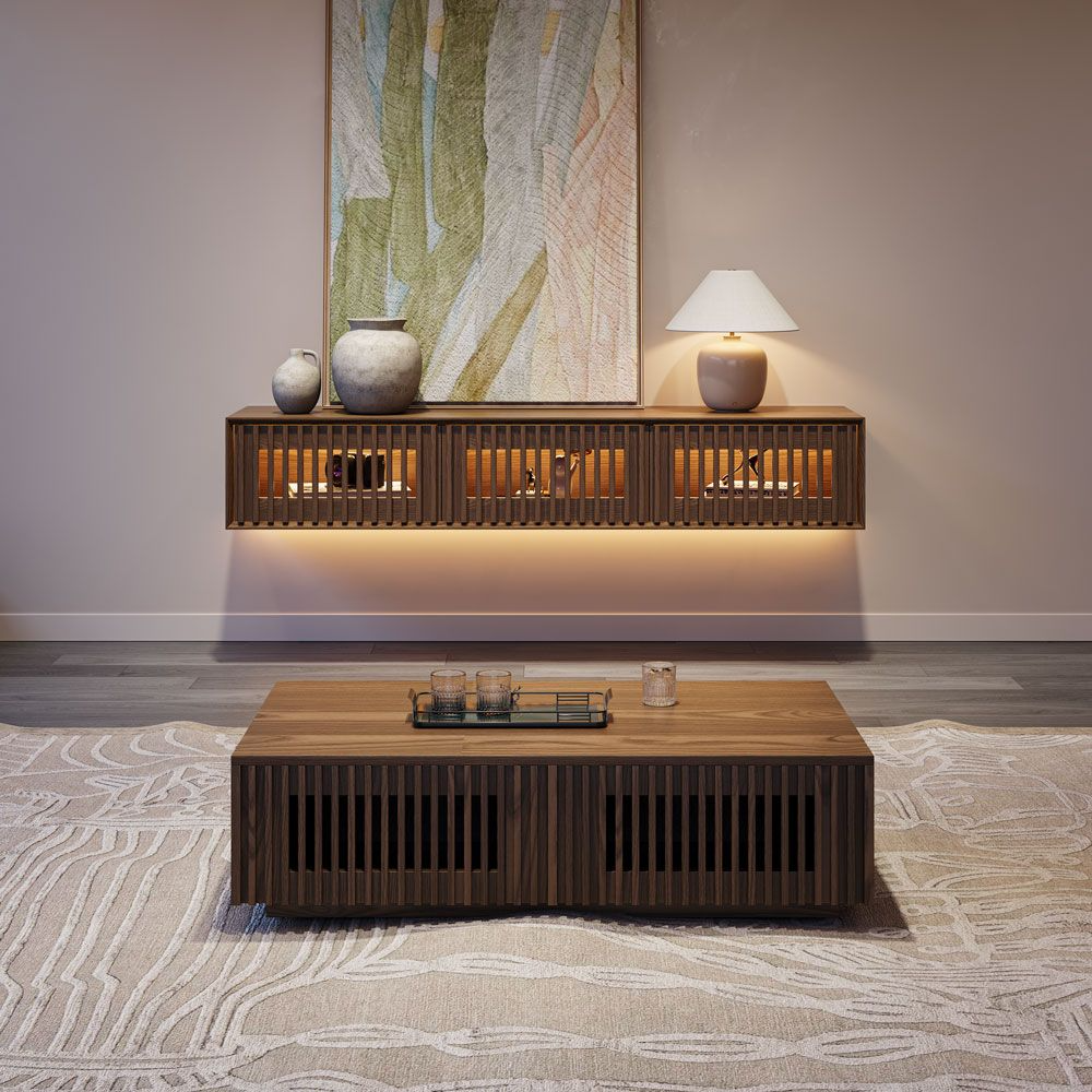 Aeolus Mid-Century Floating LED TV Console