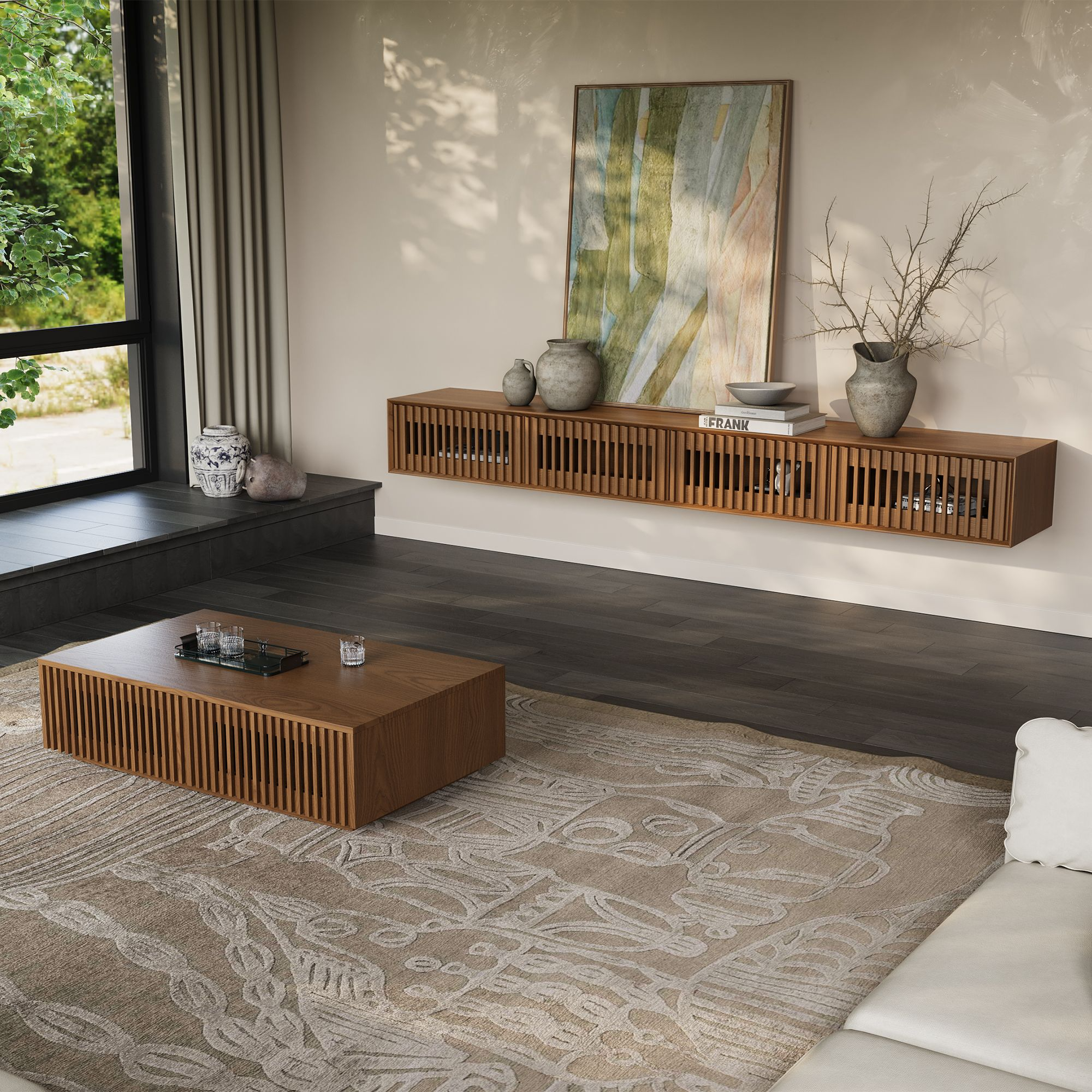 Aeolus Mid-Century Floating LED TV Console