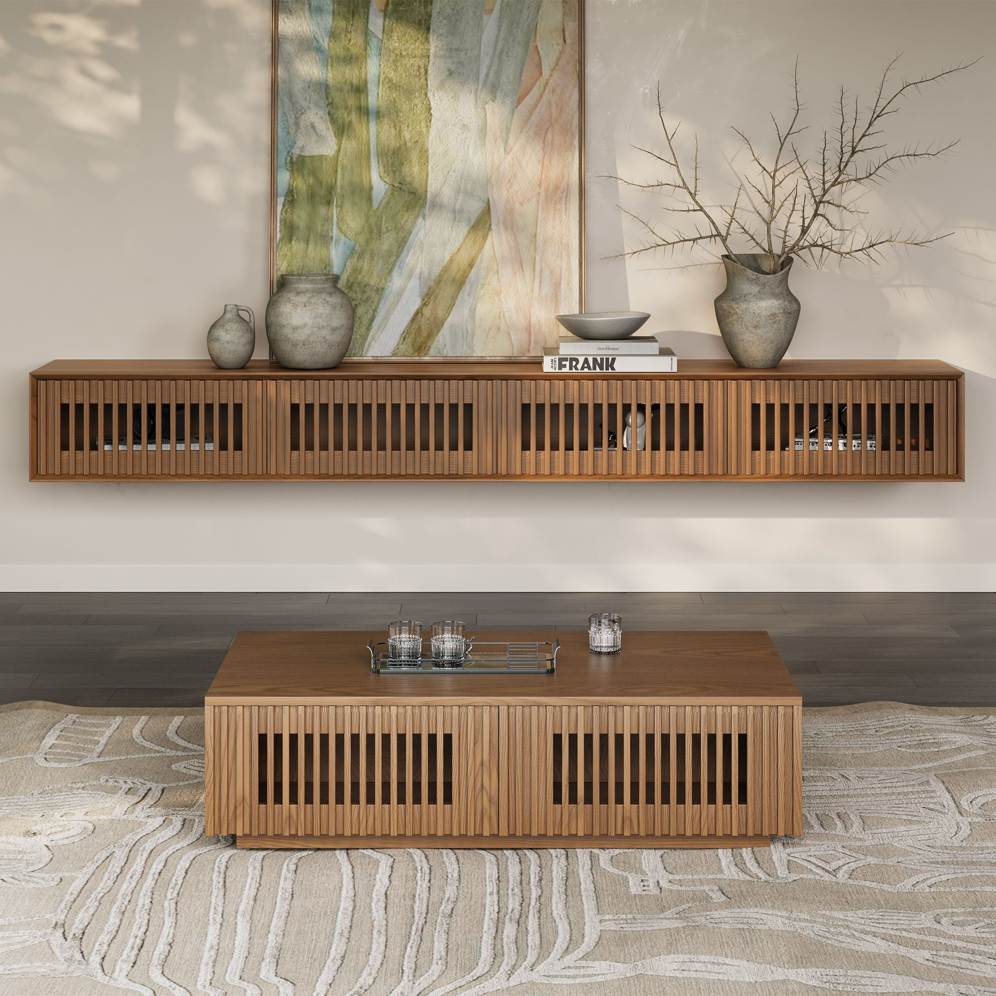 Aeolus Mid-Century Floating LED TV Console