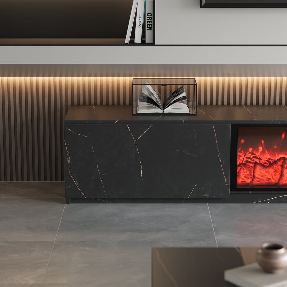 Emberline Electric Fireplace TV Stand with Remote & Storage, 180 cm - Exclusivia