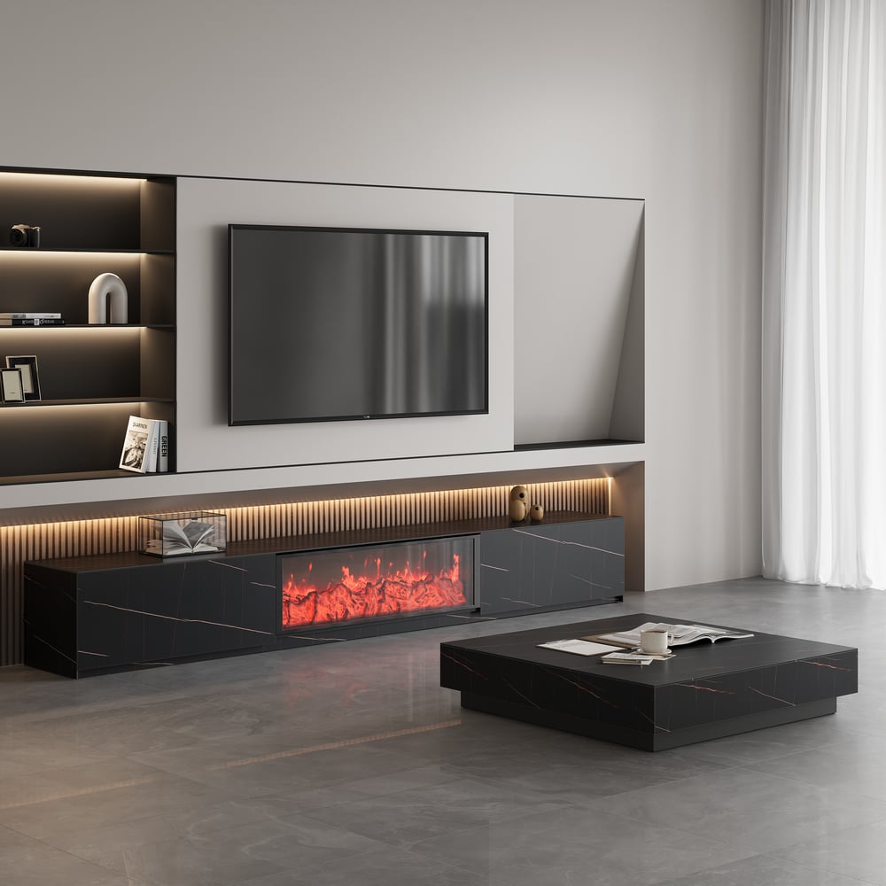 Emberline Electric Fireplace TV Stand with Remote & Storage, 180 cm - Exclusivia