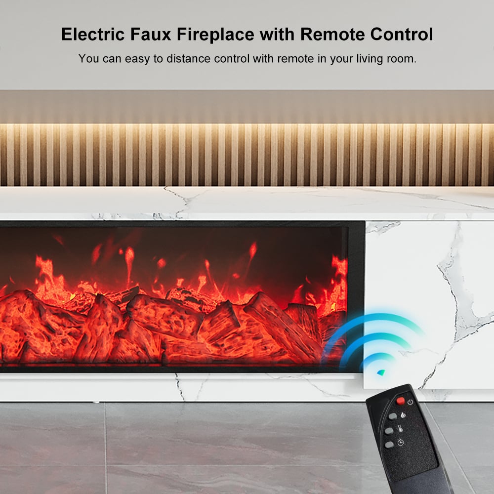 Emberline Electric Fireplace TV Stand with Remote & Storage, 180 cm - Exclusivia