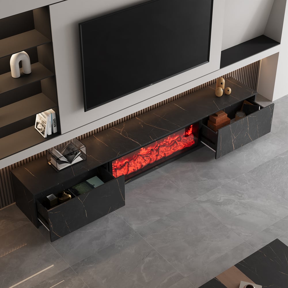 Emberline Electric Fireplace TV Stand with Remote & Storage, 180 cm - Exclusivia