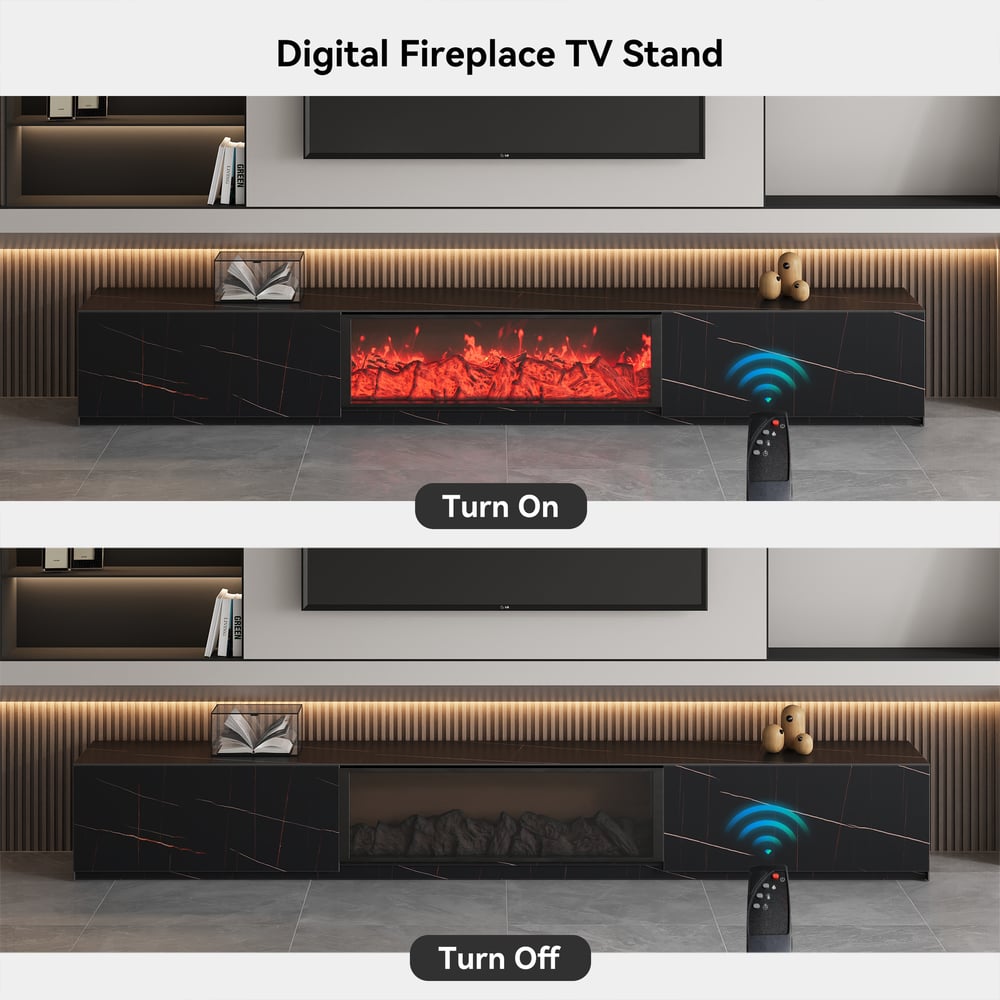 Emberline Electric Fireplace TV Stand with Remote & Storage, 180 cm - Exclusivia