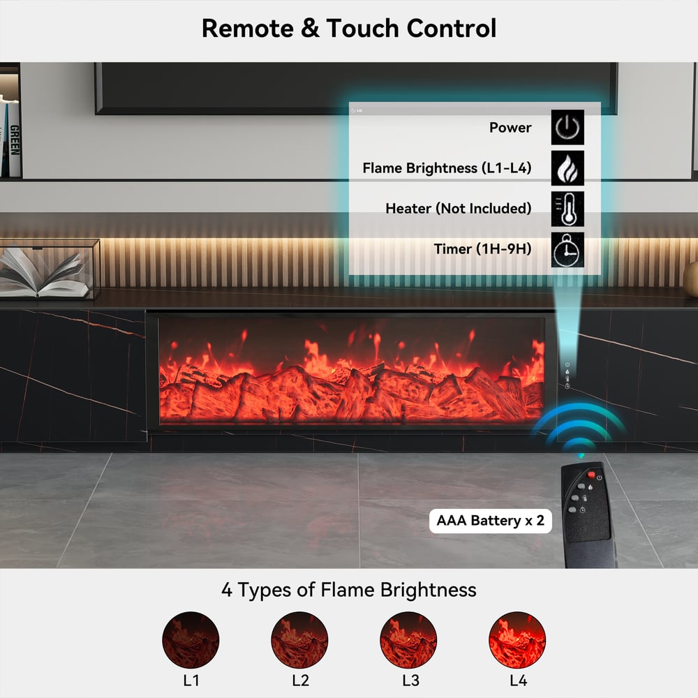 Emberline Electric Fireplace TV Stand with Remote & Storage, 180 cm - Exclusivia