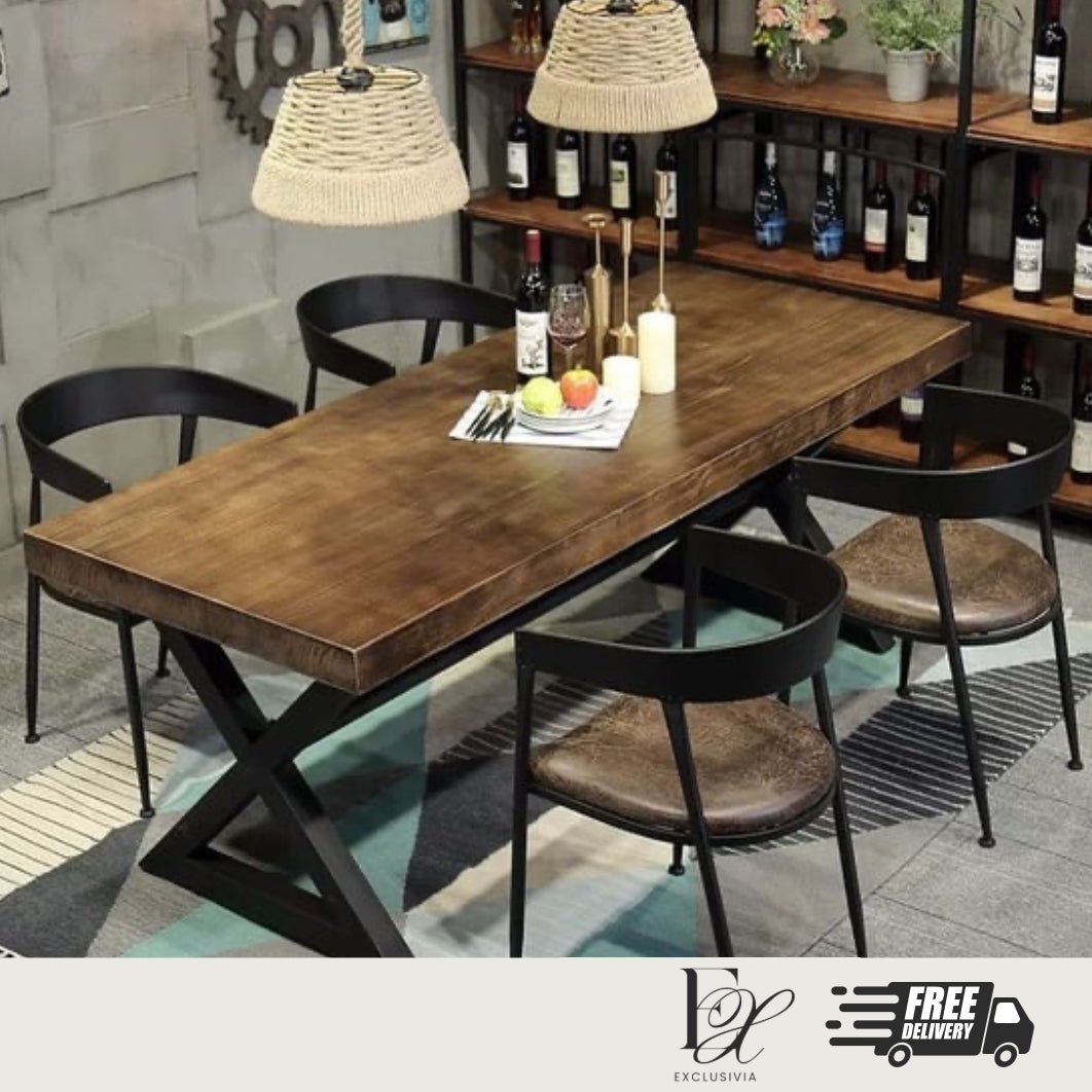 ESSENTIAL Industrial Solid Wood Dining Table - Exclusivia