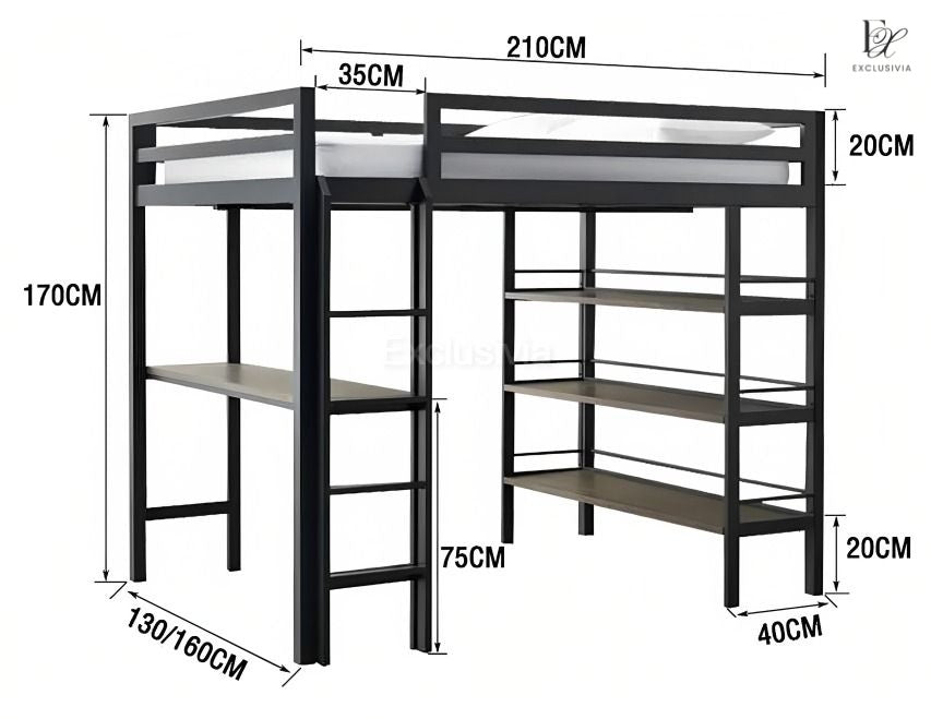 FEXLOX Industrial Study Table Bunk Bed, Study bunk bed, loft bed - Exclusivia