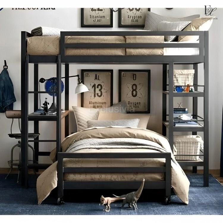 FEXLOX Industrial Study Table Bunk Bed, Study bunk bed, loft bed - Exclusivia