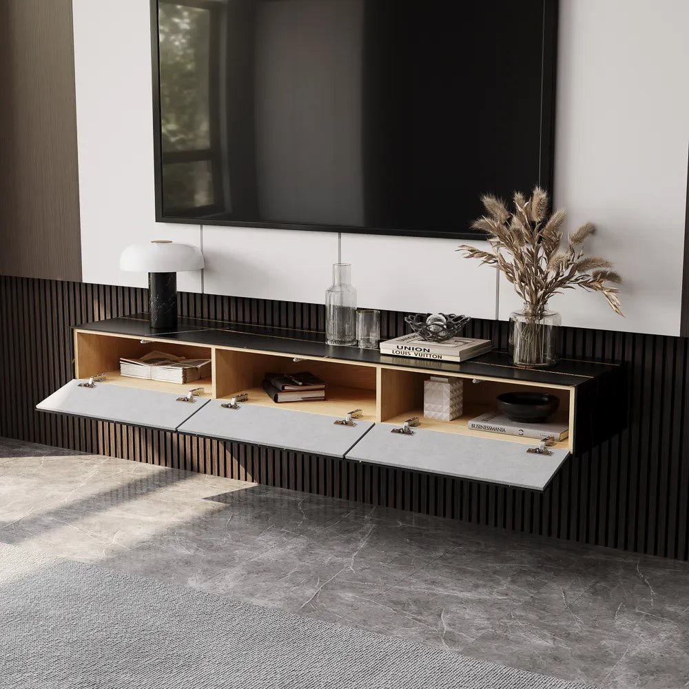 Float 280 cm Modern Sintered Stone Floating TV Console - Exclusivia