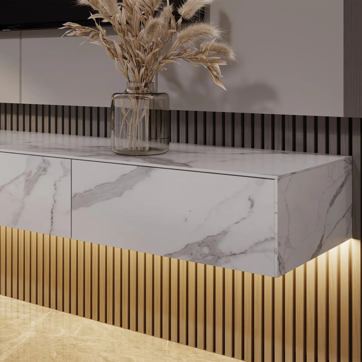 Float 280 cm Modern Sintered Stone Floating TV Console - Exclusivia