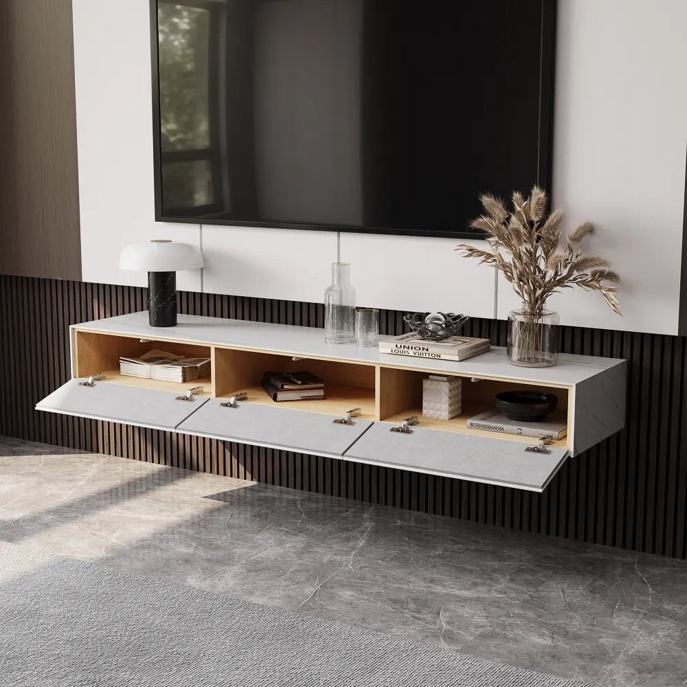 Float 280 cm Modern Sintered Stone Floating TV Console - Exclusivia