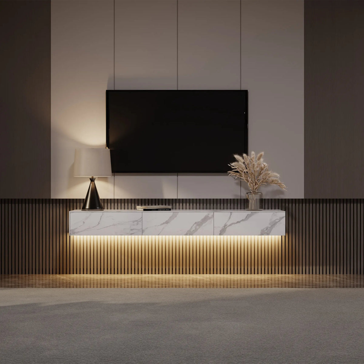 Float 280 cm Modern Sintered Stone Floating TV Console - Exclusivia